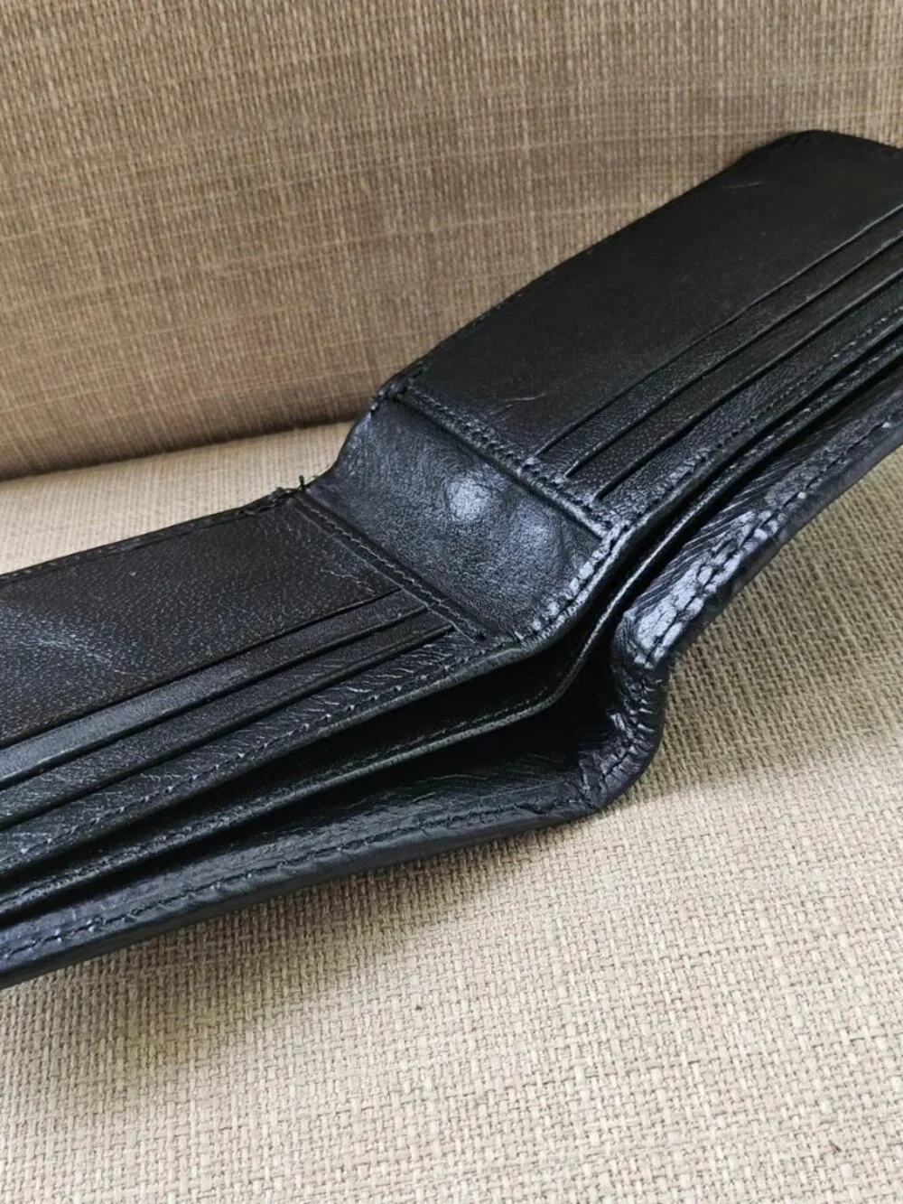 Fur Billfold Wallet Black Genuine Leather Real Fur Hair Cardholder Handmade